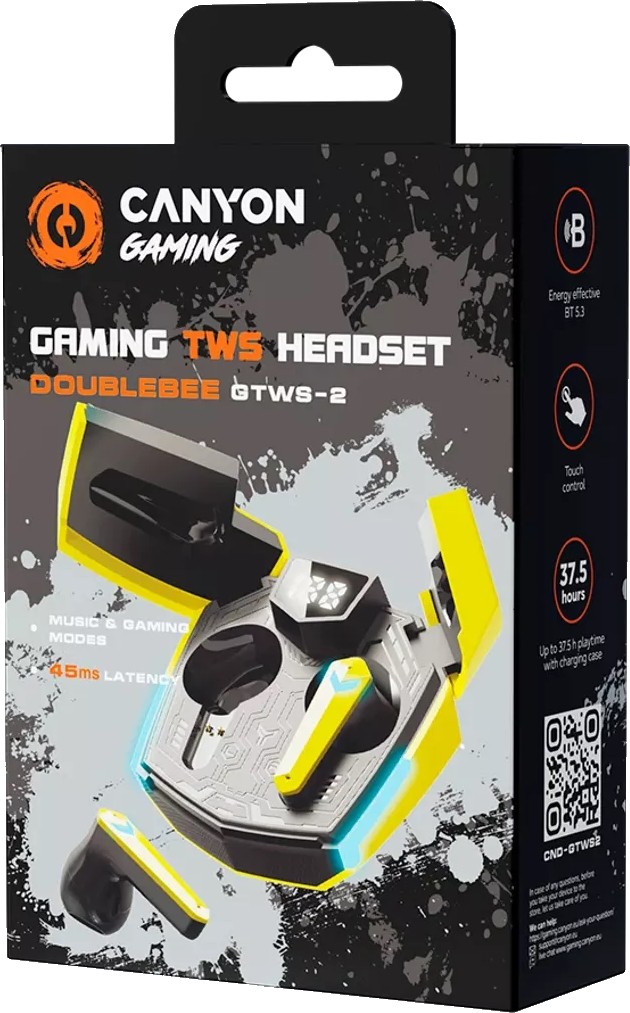 Наушники Canyon Doublebee GTWS-2, Gaming Yellow (CND-GTWS2Y)
