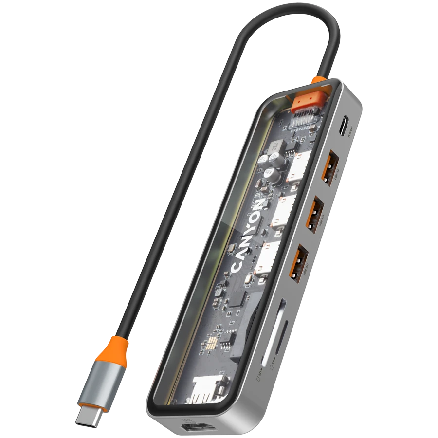 USB Хаб CANYON hub DS-13 7in1 4k USB-C Transparent Space Grey (CNS-TDS13)