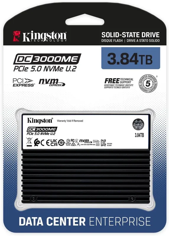Твердотельный накопитель SSD 3,84 Tb, Kingston DC3000ME, U.2 PCIe Gen5 x 4 NVMe (SEDC3000ME/3T8)