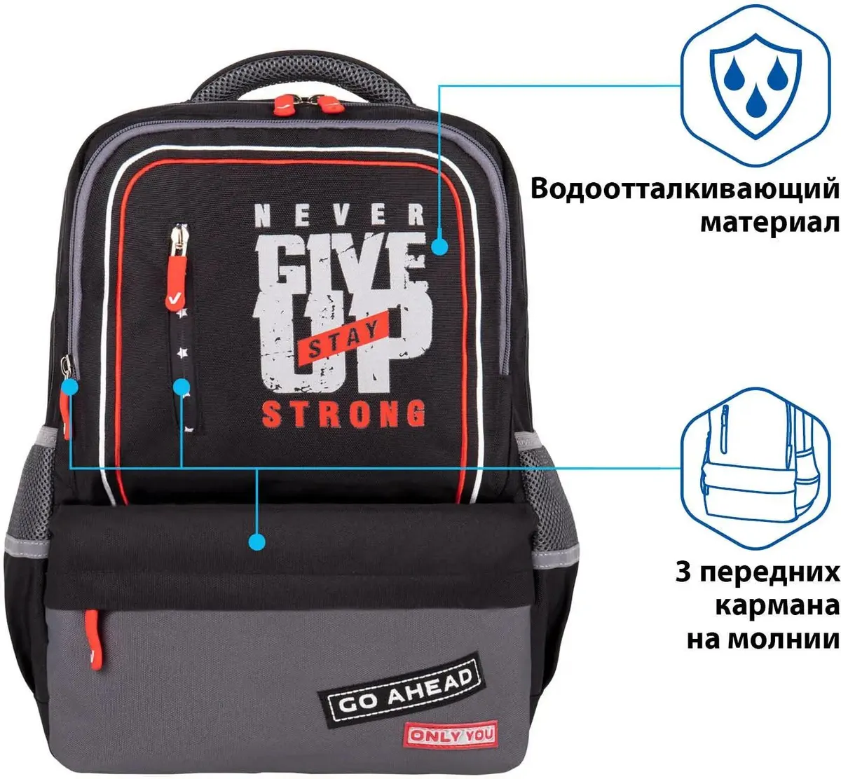 Рюкзак BRAUBERG Stay strong, Black-Grey (270670)