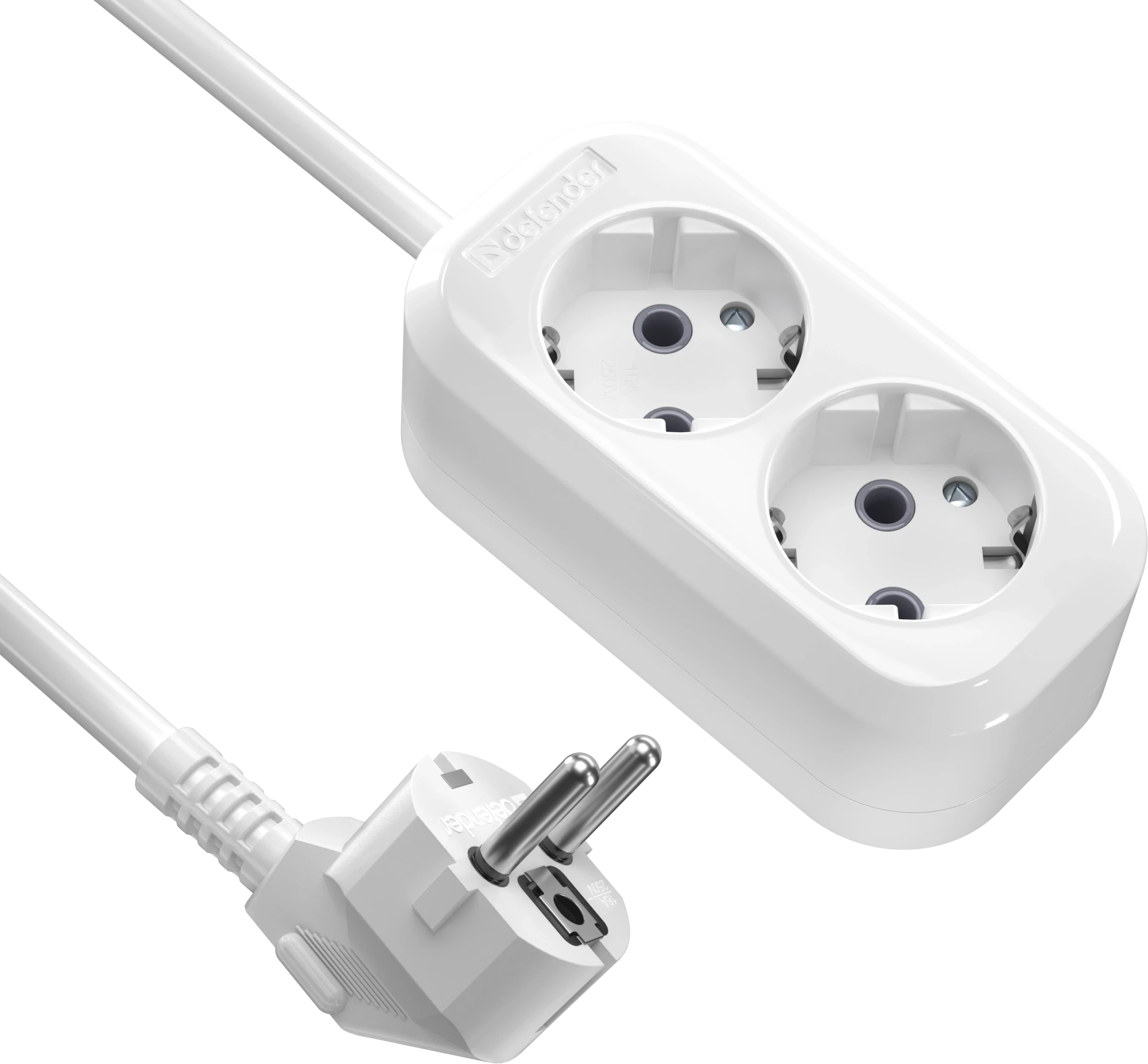 Удлинитель с заземлением Defender R320 16 А, 5 м, 2 розетки, белый (99367)