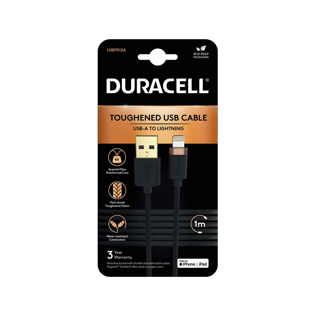 Интерфейсный кабель Duracell USB7012A USB-A to Lightning Черный (USB7012A)
