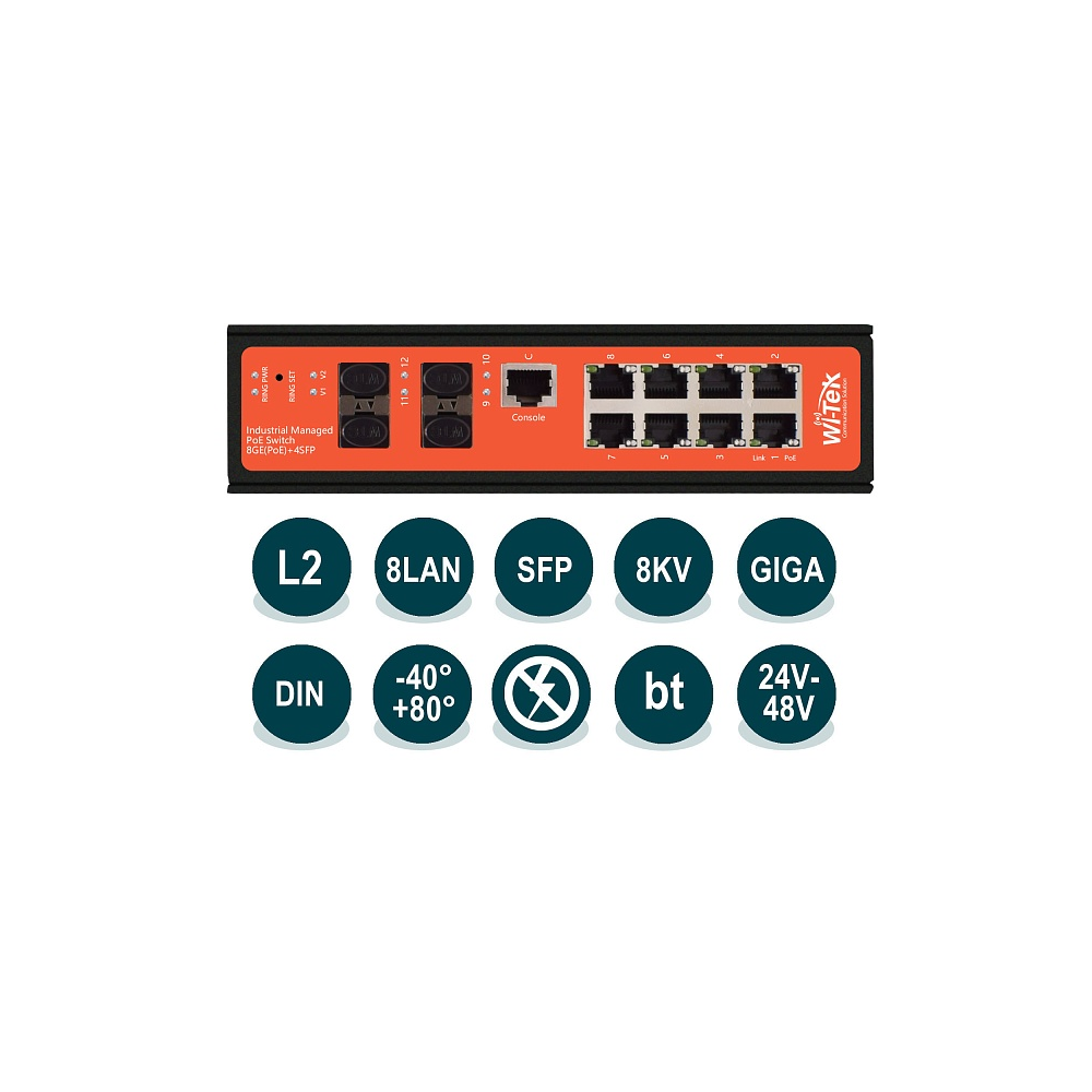 Промышленный управляемый L2 коммутатор Wi-Tek WI-PMS312GF-I v2  (WI-PMS312GF-I v2) Промышленный управляемый L2 коммутатор Wi-Tek WI-PMS312GF-I v2  (WI-PMS312GF-I v2)