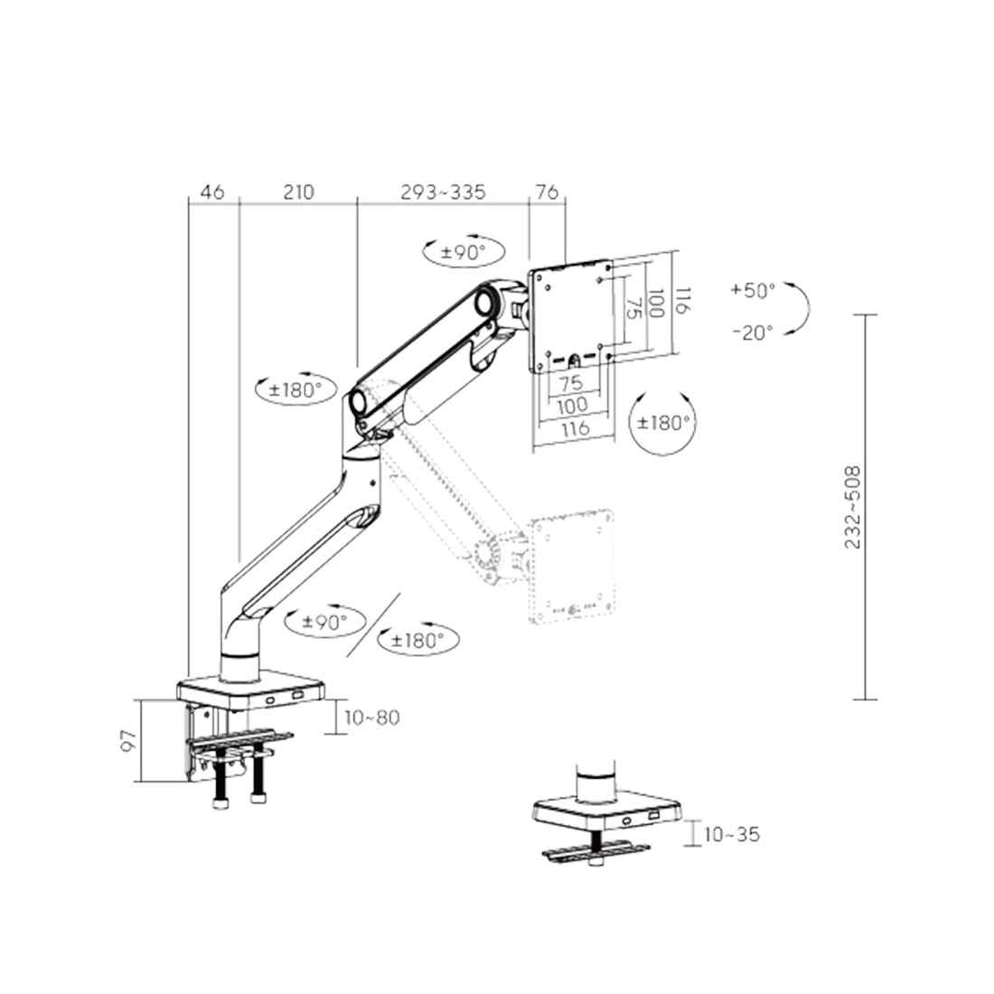  Настольный кронштейн с газлифтом Brateck LDT74-C012 (LDT74-C012)