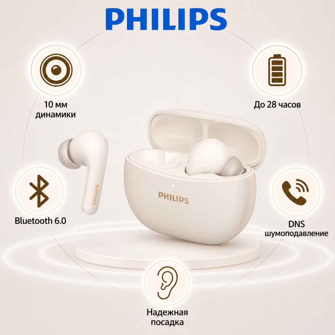 TWS Наушники Philips TAT1320, White (TAT1320-WH)