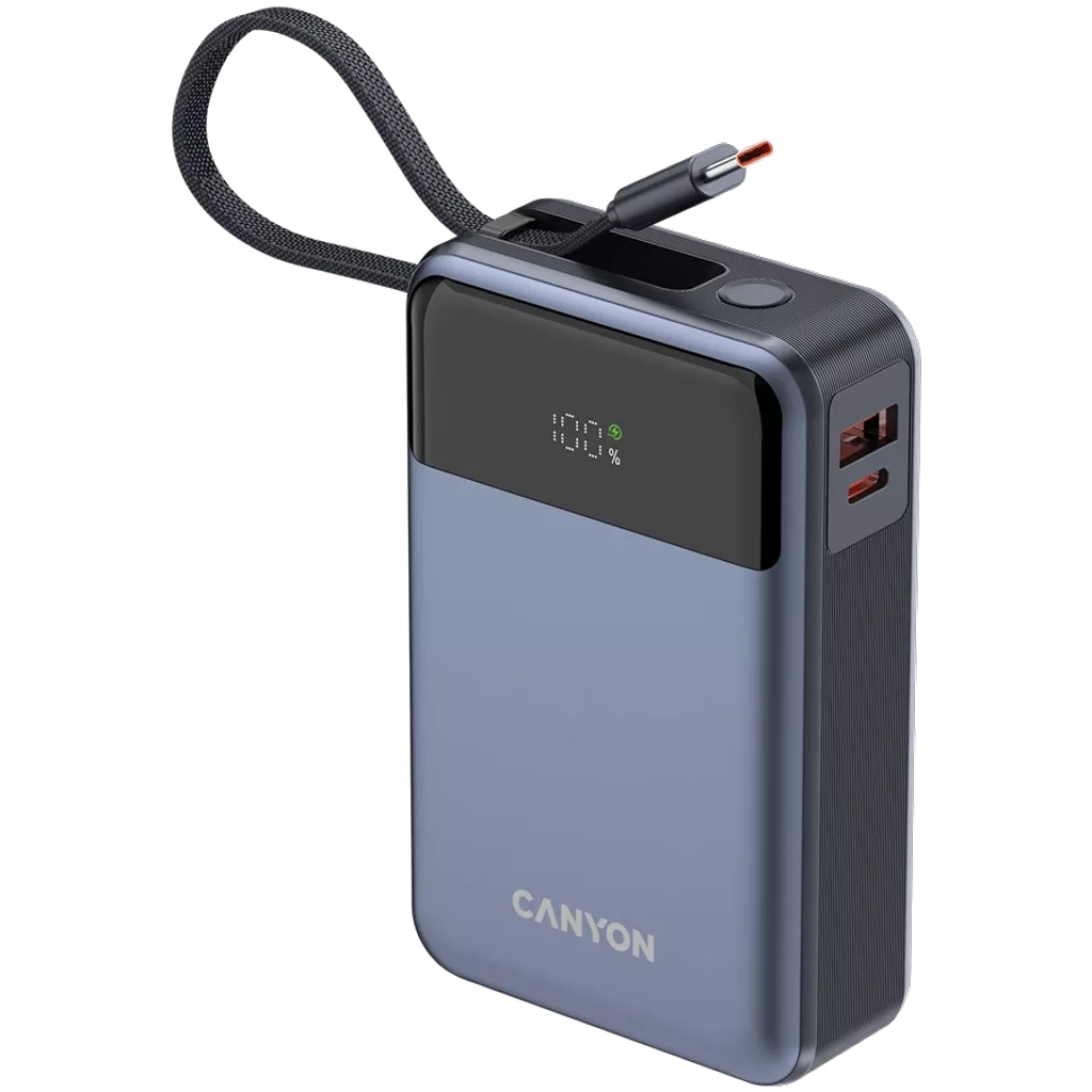 Power bank CANYON OnPower 600 built-in cable 20000 mAh PD65W Dark Grey (CNS-CPB600DG)