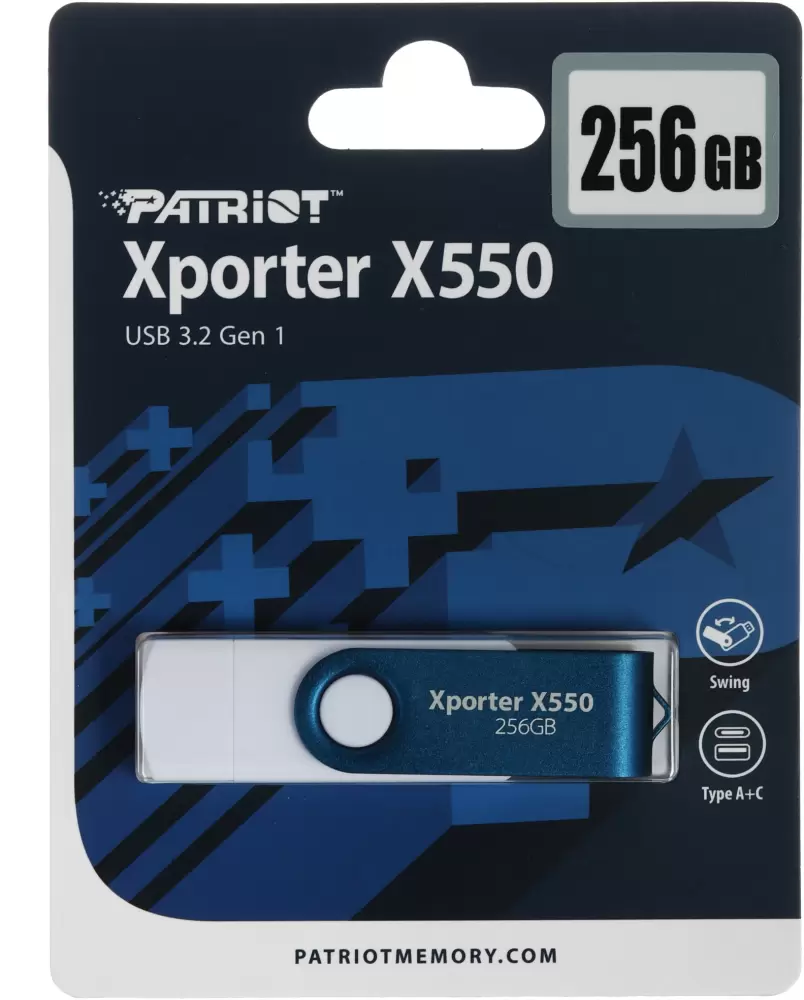 USB флеш-накопитель 256GB Patriot Xporter X550, USB 3.2/Type-C, white-blue (PS256GX550AAD)