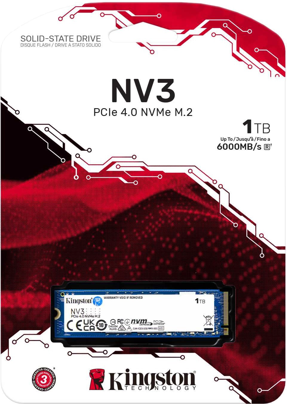 Твердотельный накопитель SSD Kingston NV3 1000GB M.2 NVMe PCIe 4.0 (SNV3S/1000GBK)