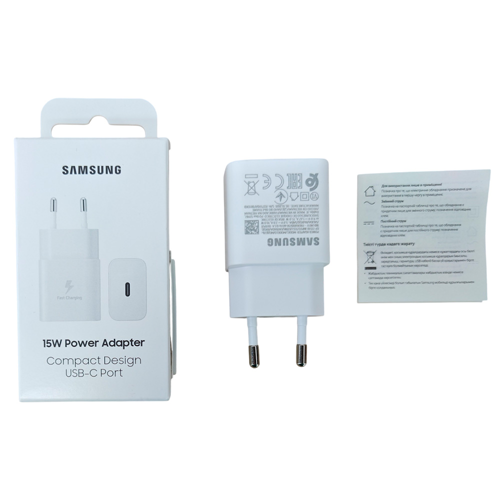 Сетевое зарядное устройство Samsung 15W Power Adapter USB Type-C (EP-T1510NWEGRU), white