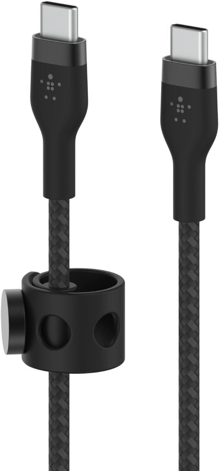 Кабель Belkin USB-C - USB-C, 1M, в оплетке с фиксатором, Черный (CAB011BT1MBK)