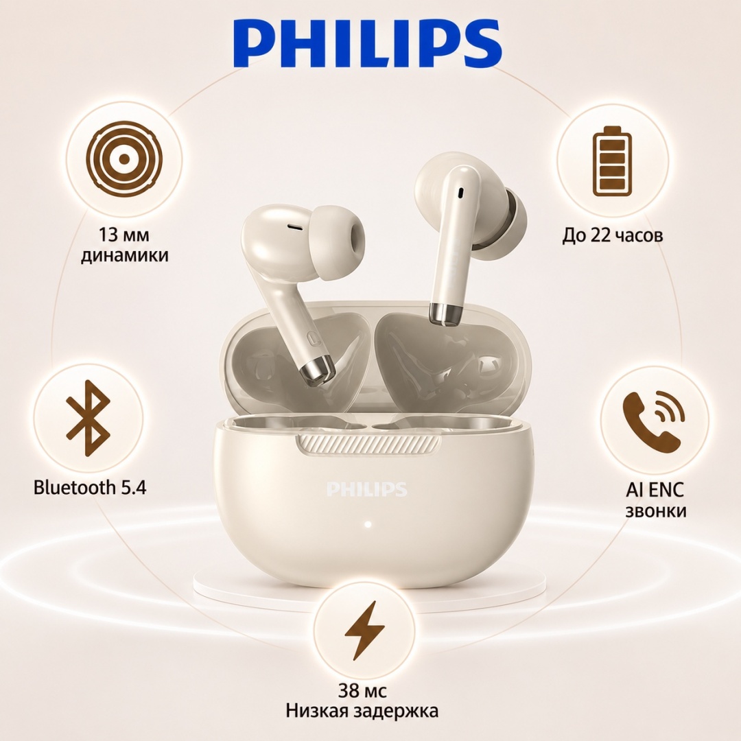 TWS Наушники Philips TAT2020, White (TAT2020-WH)