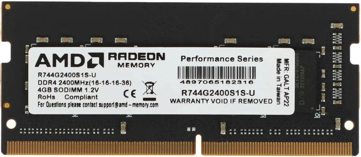 Оперативная память для ноутбука AMD Radeon R7 Performance Series 4Gb DDR4 2400MHz (R744G2400S1S-U)