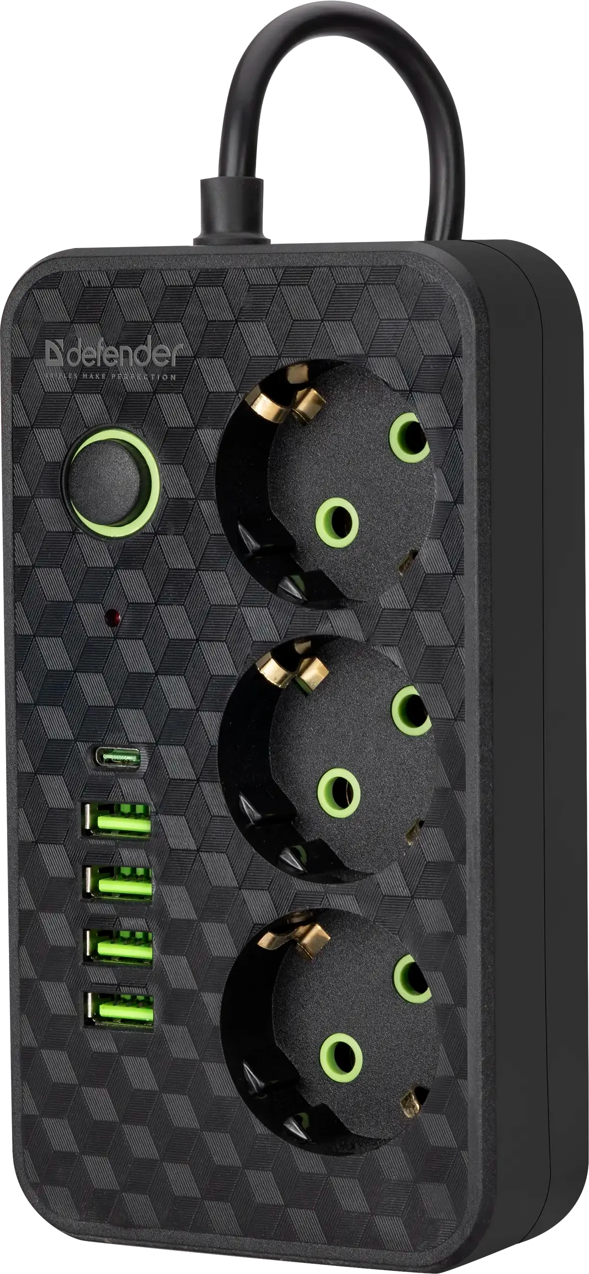 Удлинитель Defender без заземления R220 3 м, 3 розетки, 4xUSB, 1xType-C, черный (99293) Удлинитель Defender без заземления R220 3 м, 3 розетки, 4xUSB, 1xType-C, черный (99293)