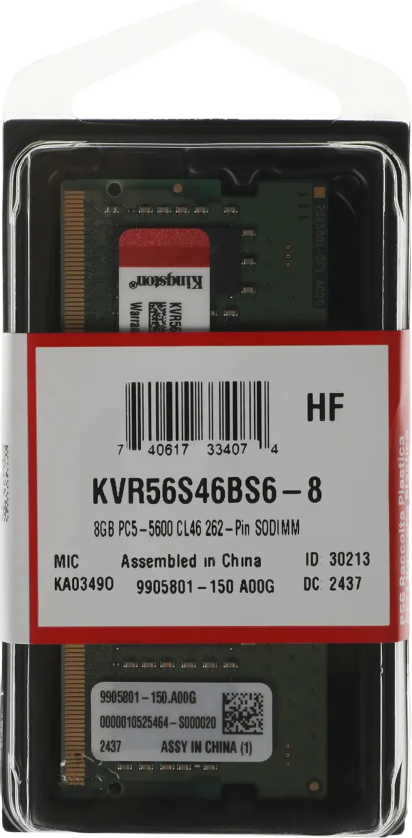 Модуль памяти Kingston KVR56S46BS6-8 DDR5 SODIMM 8Gb 5600 MHz (KVR56S46BS6-8)