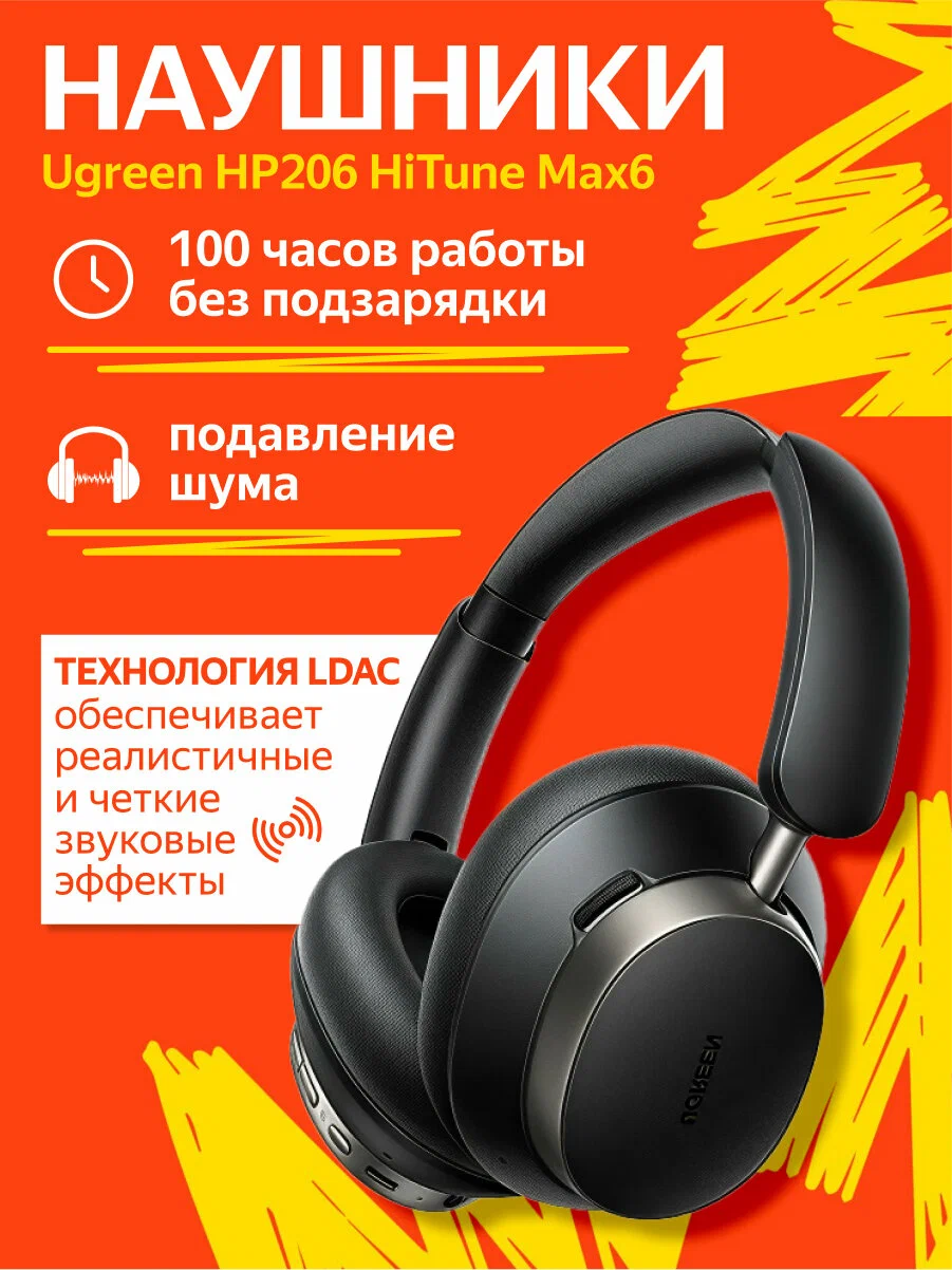 Гарнитура UGREEN Studio Pro Max6 HP206 (55687) Bluetooth, Черный
