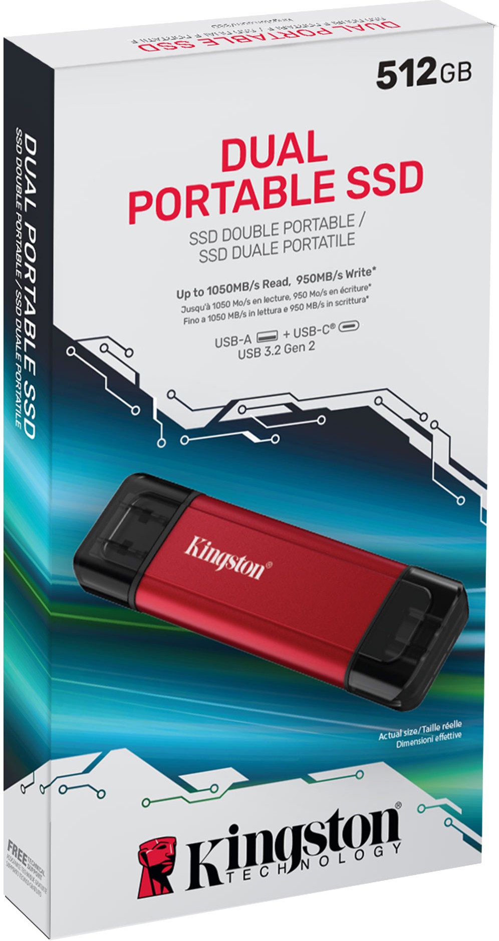Внешний SSD диск Kingston 512GB Dual Portable Красный (SPSD/512GB)