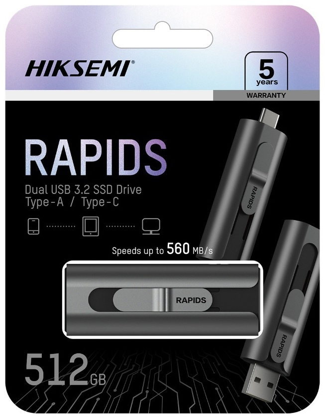 Внешний SSD HikSemi, HS-USB-S560 512G U3, 512GB, Type-A/Type-C, grey (HS-USB-S560 512G U3/G)