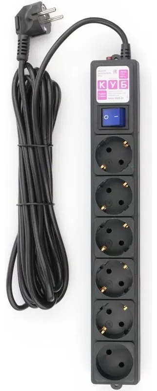 Сетевой фильтр Power Cube, 5м, 6 розеток, черный (SPG6-B5M)