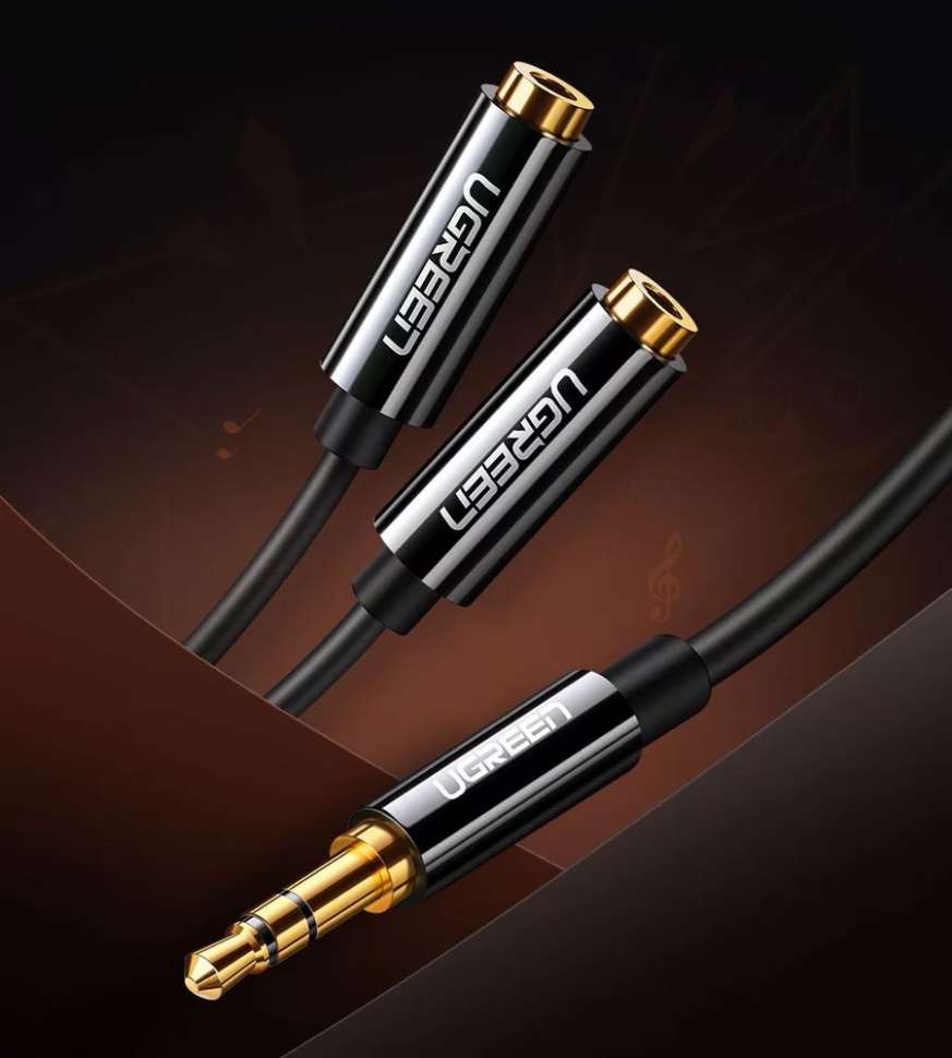 Кабель Ugreen AV134, Audio(m) 3.5mm - 2*Audio(f) 3.5mm сплиттер для наушников (20816)