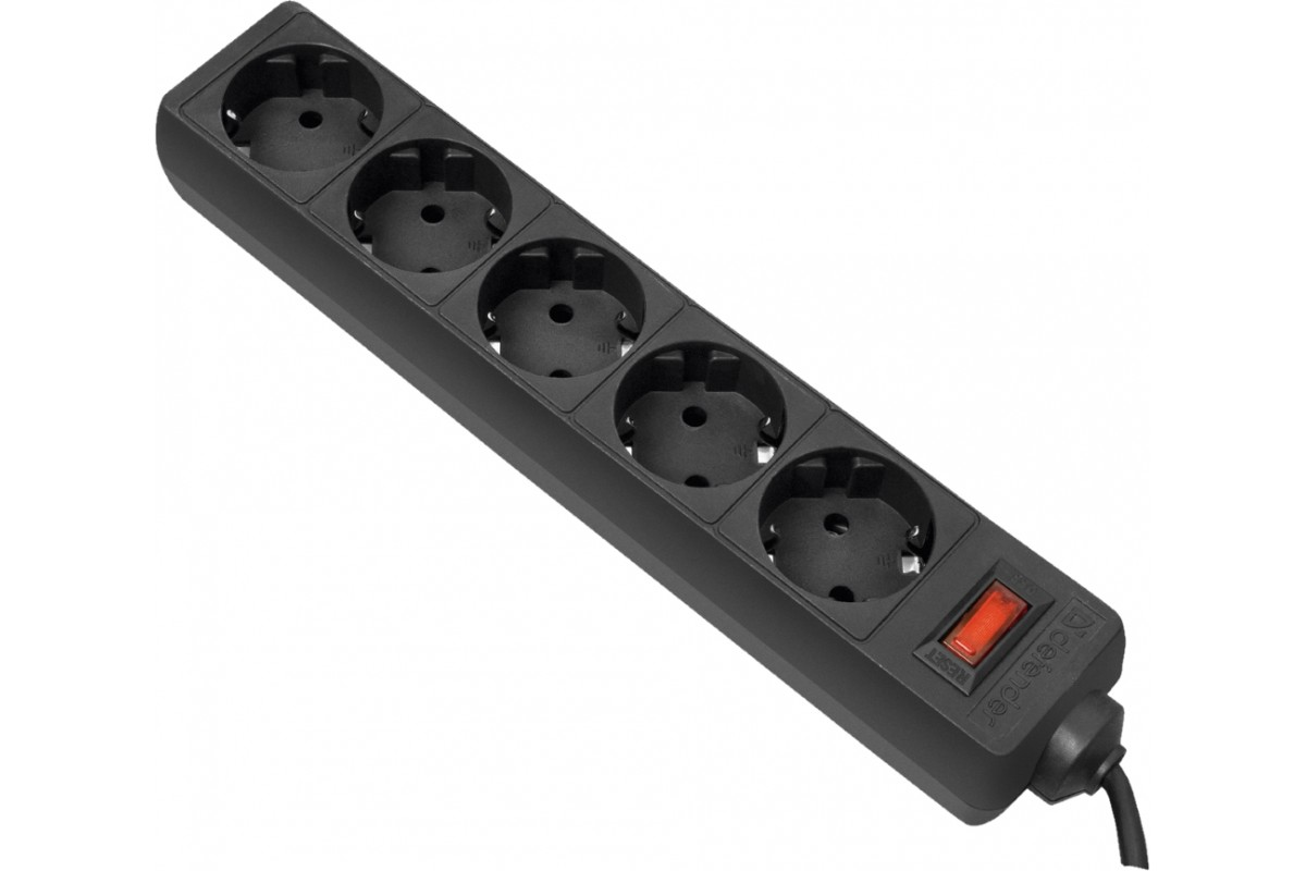 Сетевой фильтр Defender ES 1.8 - 1,8 М, 5 розеток черный (ES 1.8)