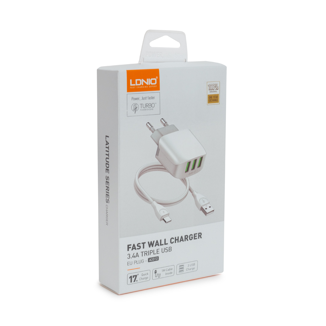 Универсальное зарядное устройство LDNIO A3312 17W Кабель Lightning 1м Белый (A3312 Lightning)