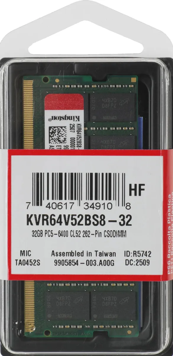 Оперативная память для ноутбука SO-DIMM Kingston Valueram DDR5 32GB 6400MT/s (KVR64V52BS8-32)