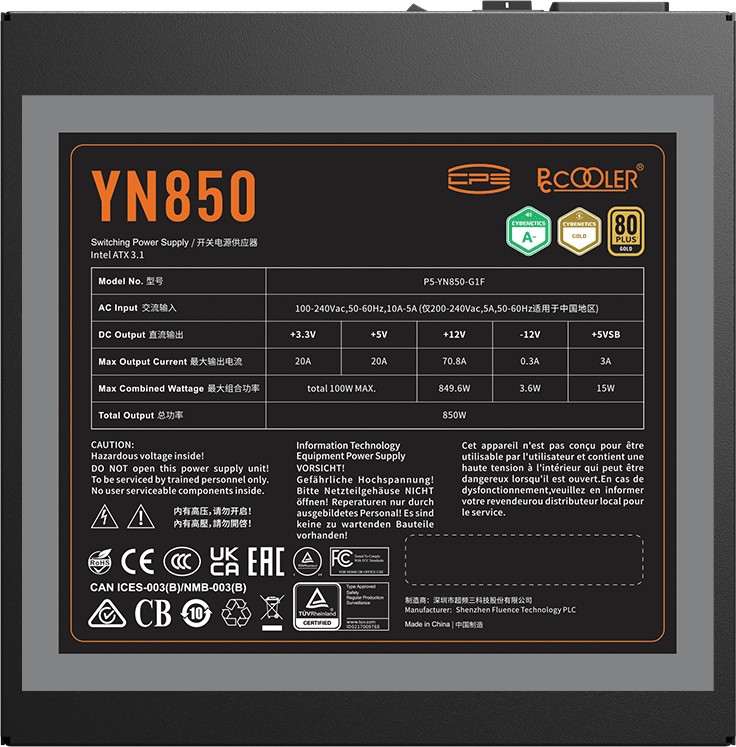 Блок питания PCCooler YN850, 850W (P5-YN850-G1F)