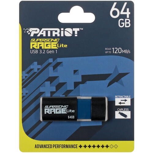 USB флеш-накопитель 64GB Patriot, Rage Lite, USB 3.2, black (PEF64GRLB32U)