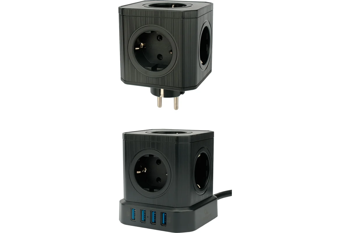 Сетевой фильтр + зарядка  Cablexpert Tower, switch, Black (TWR-9-U4-B-2)