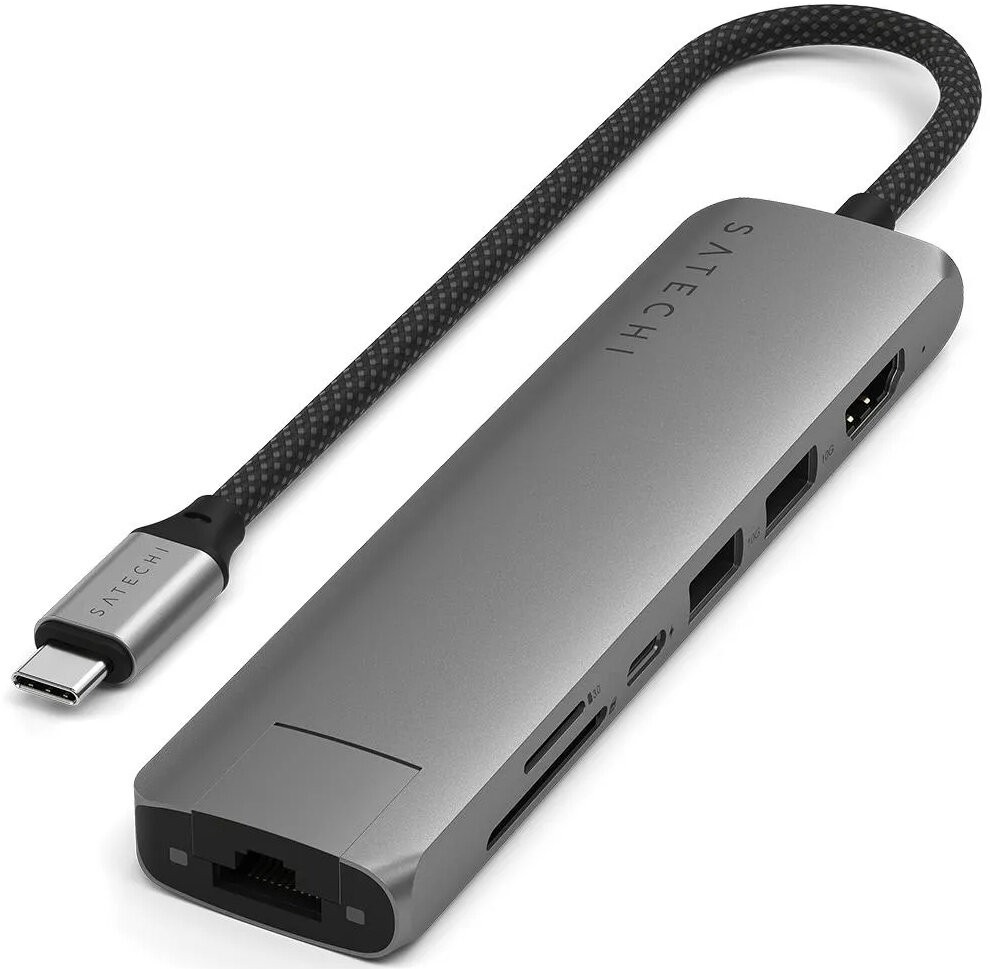 Картридер / USB-хаб Satechi 7-in-1 USB-C Slim Multiport Adapter with Ethernet - Space Grey (ST-P7SM)