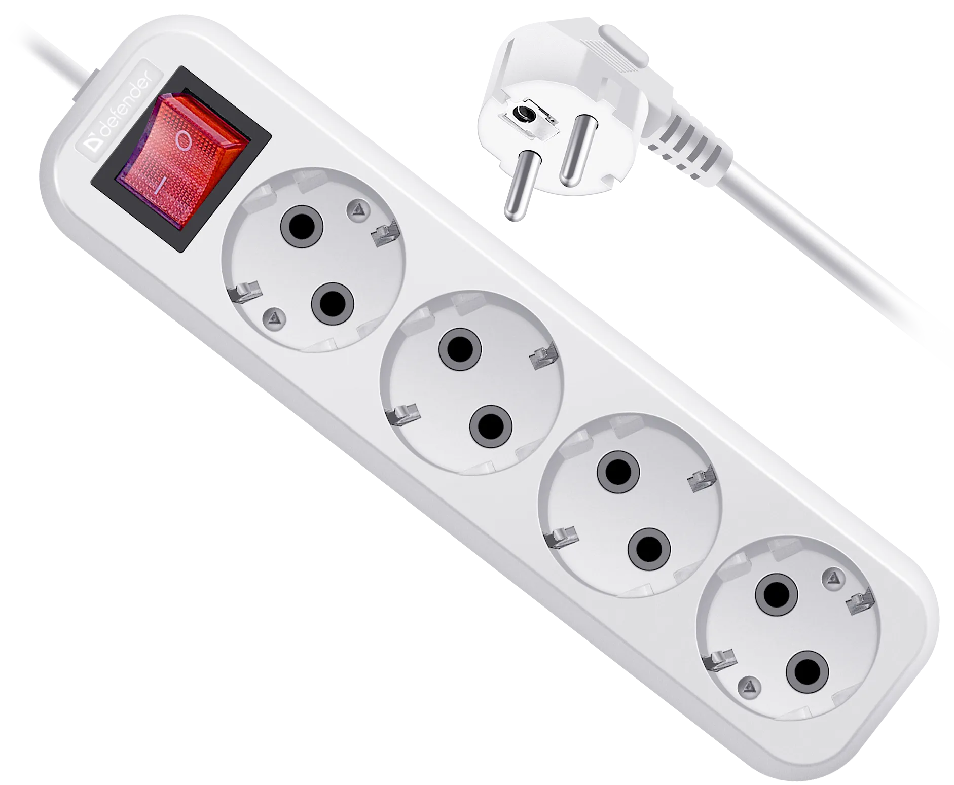 Удлинитель с заземлением Defender L340 16 А, 7 м, 4 розетки, белый (99364) Удлинитель с заземлением Defender L340 16 А, 7 м, 4 розетки, белый (99364)