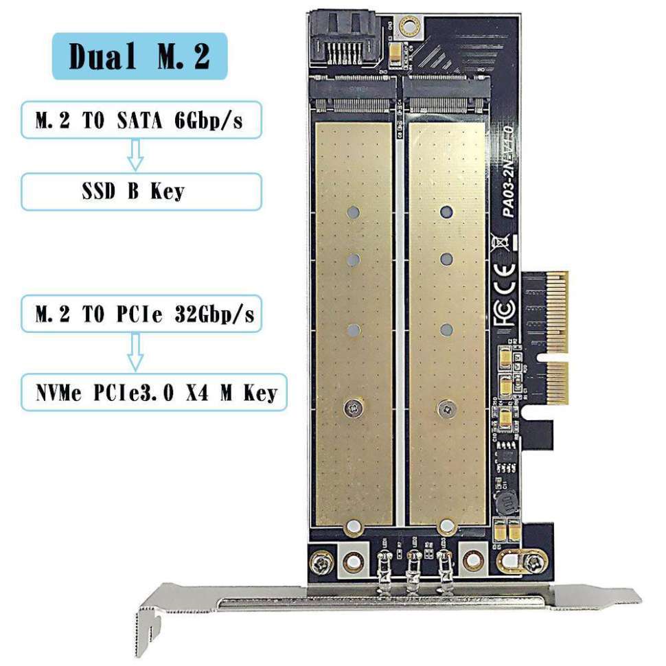 Преходник UGREEN для M.2 NVMe + M.2 NGFF с PCI-E 3.0x4 CM302 (70504) UGREEN