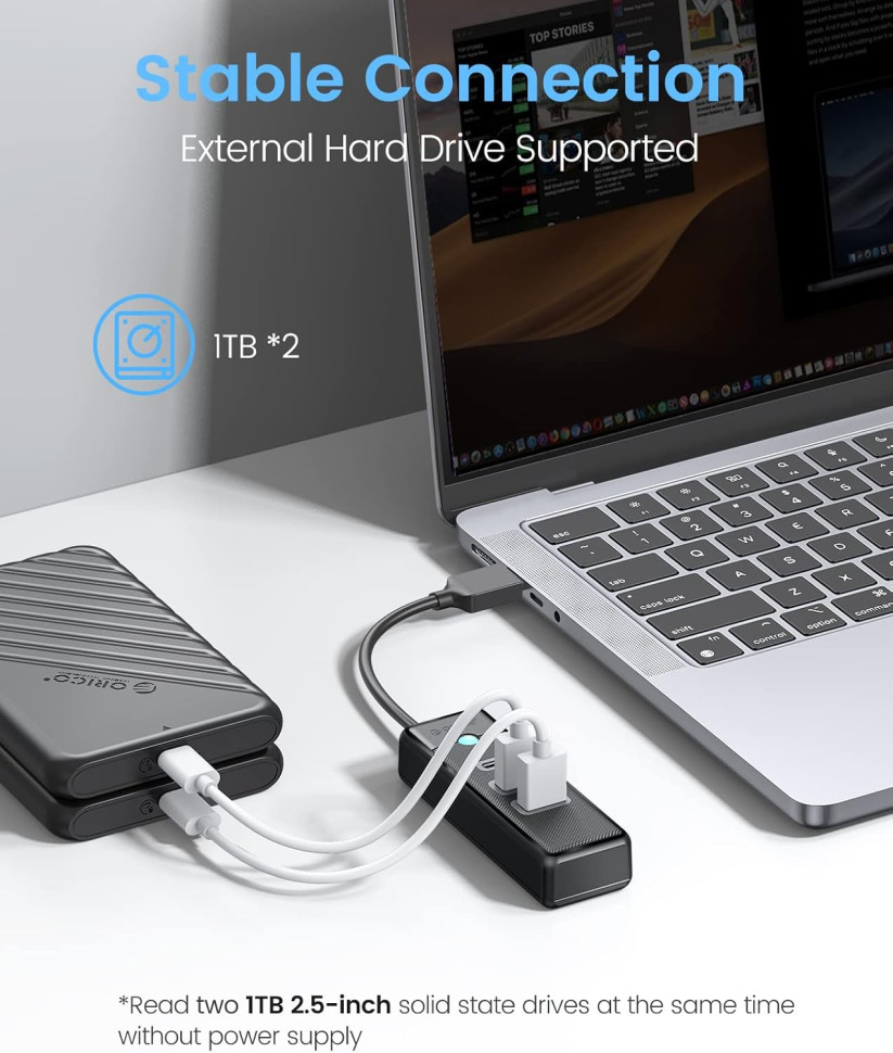 USB хаб 3.0 HUB 2xUSB-A + USB-C, 0.15m (ORICO-PWC2U-U3-015-BK-EP)
