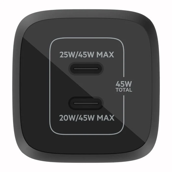 45W PD PPS Dual USB-C GaN Charger Black (WCH011vfBK)