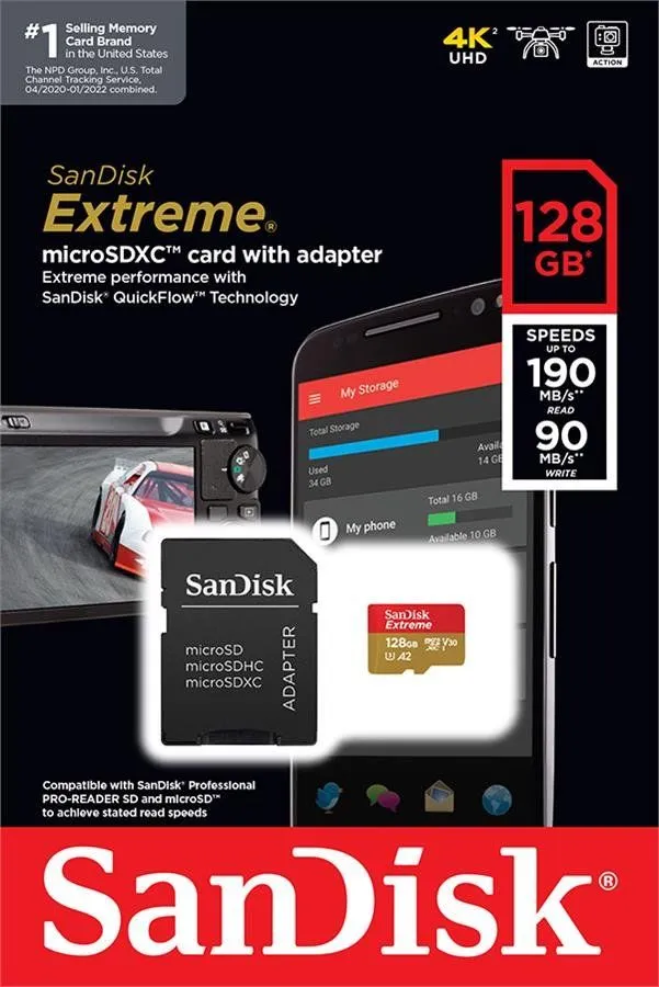 Карта памяти Sandisk Extreme microSDXC 128GB + SD Adapter (SDSQXAA-128G-GN6MA)
