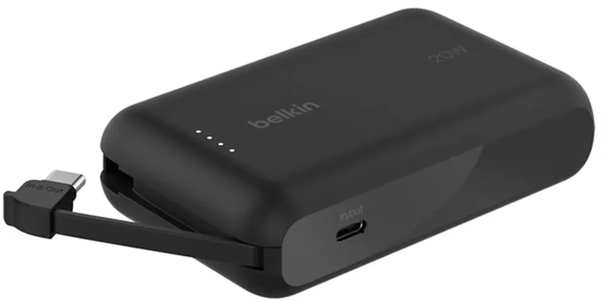 Портативный внешний аккумулятор Belkin 10k PD20w Integrated USB-C Cable, Black (BPB021HQBK)