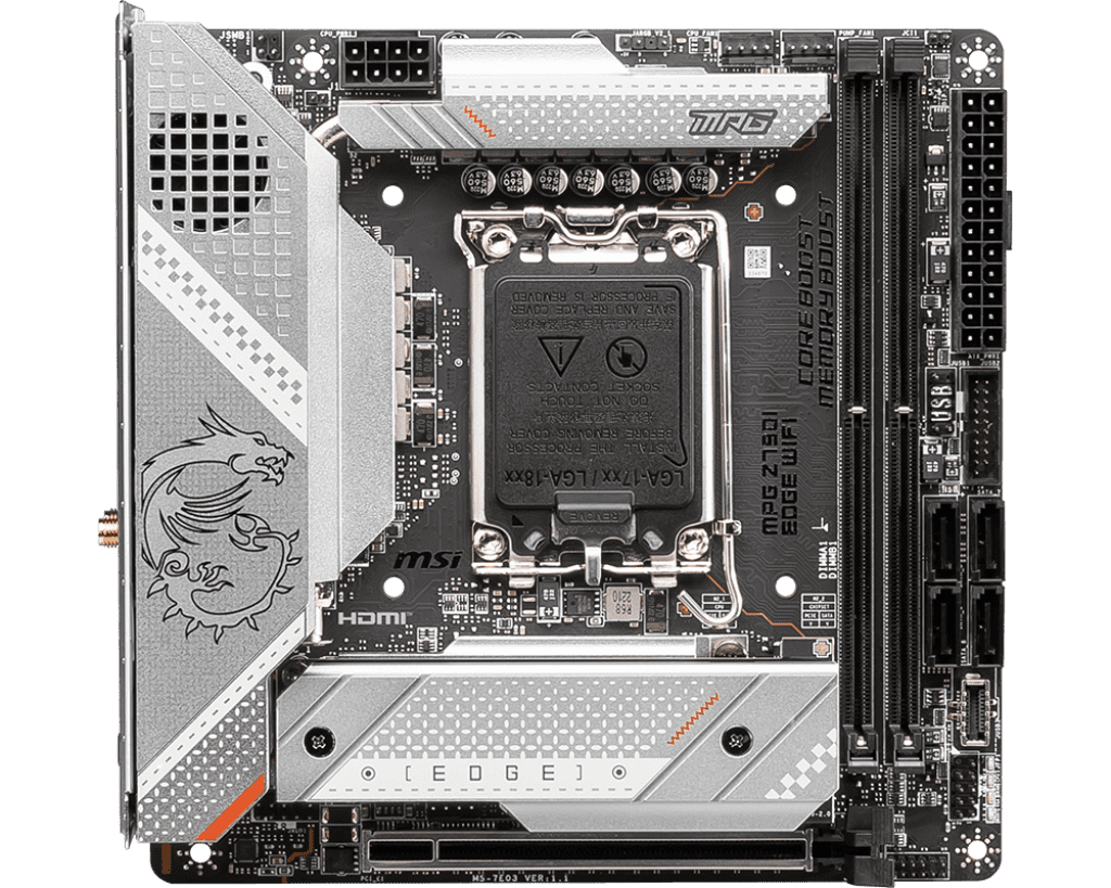 Материнская плата MSI MPG Z790I EDGE WIFI, LGA1700, 2xDDR5, mITX (MPG Z790I EDGE WIFI) Материнская плата MSI MPG Z790I EDGE WIFI, LGA1700, 2xDDR5, mITX (MPG Z790I EDGE WIFI)