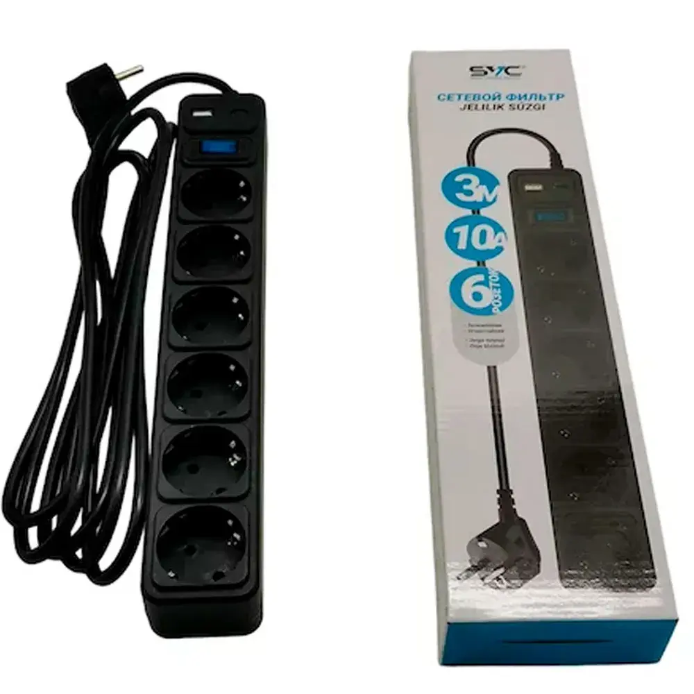 Сетевой фильтр SVC ZC6S-30M-USB/TypeC 3 м. (ZC6S-30M-USB/TypeC)