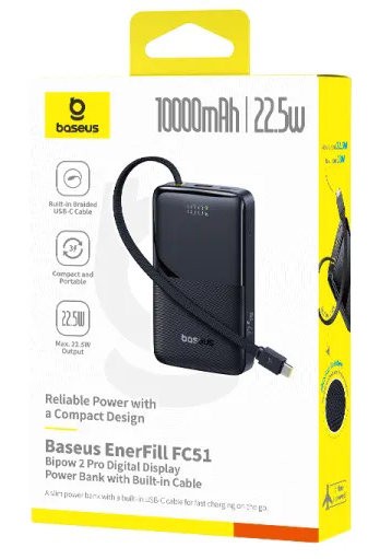 Портативный внешний аккумулятор Baseus EnerFill FC51 Bipow2 Pro, 10000mAh 22.5W - Black (E0027600)