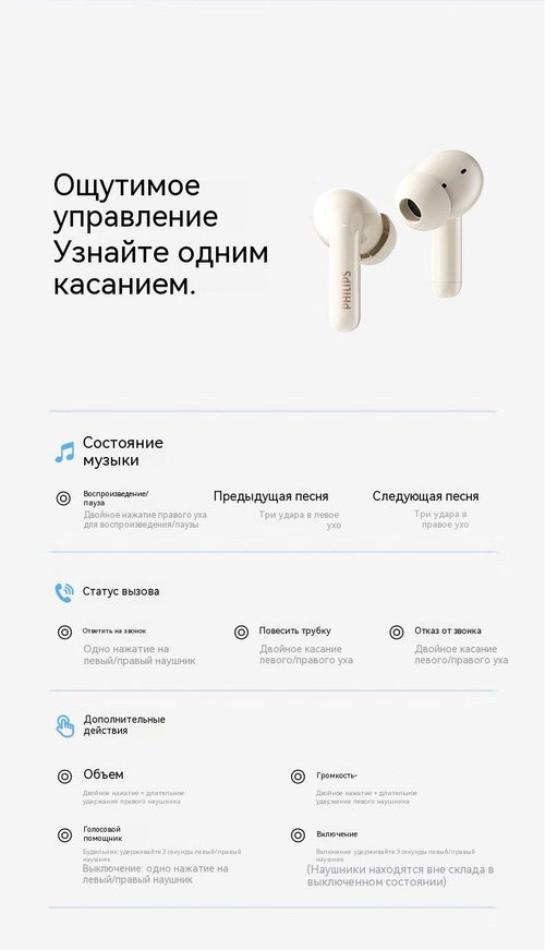 TWS Наушники Philips TAT1320, Black (TAT1320-BK)