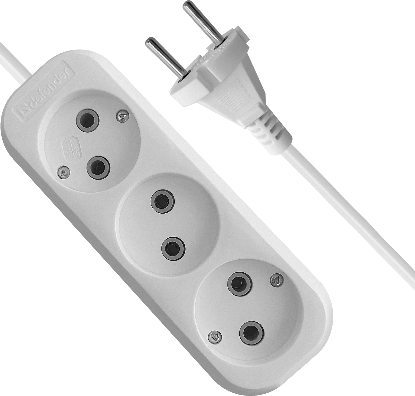 Удлинитель без заземления Defender B230 10 А, 2 м, 3 розетки, белый (99276) Удлинитель без заземления Defender B230 10 А, 2 м, 3 розетки, белый (99276)