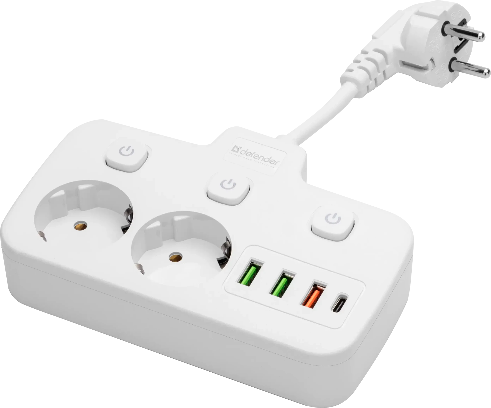 Удлинитель Defender без заземления R240 0.2м, 2 розетки, 3xUSB, 1xType-C, белый (99295) Удлинитель Defender без заземления R240 0.2м, 2 розетки, 3xUSB, 1xType-C, белый (99295)