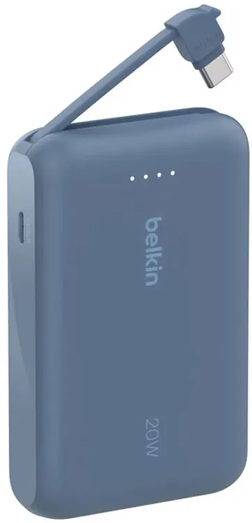 Портативный внешний аккумулятор Belkin 10k PD20w Integrated USB-C Cable, Blue (BPB021HQBL)