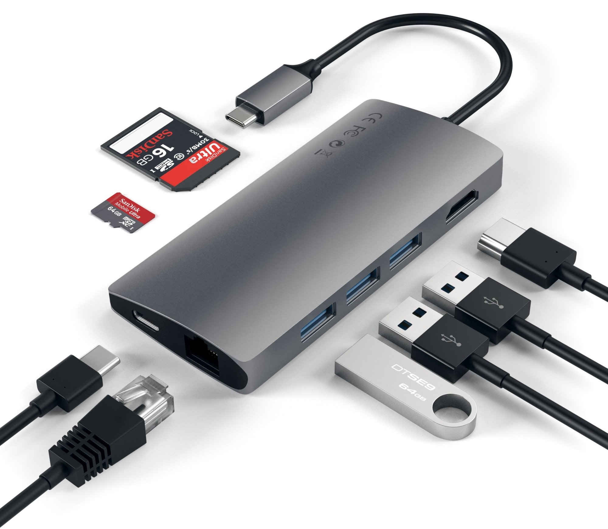 Картридер / USB-хаб Satechi Type-C Multi-Port Adapter 4K with Ethernet V2 - Space Gray (ST-TCMA2M)