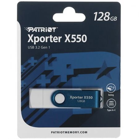 USB флеш-накопитель 128GB Patriot Xporter X550, USB 3.2/Type-C, white-blue (PS128GX550AAD)