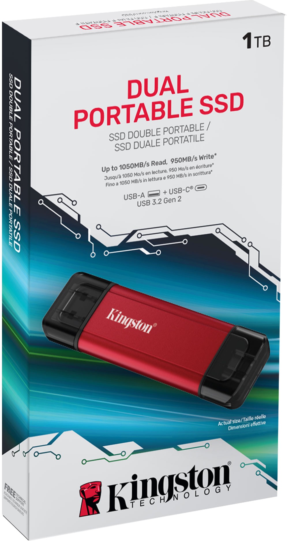 Внешний SSD диск Kingston 2TB Dual Portable Красный (SPSD/2TB)