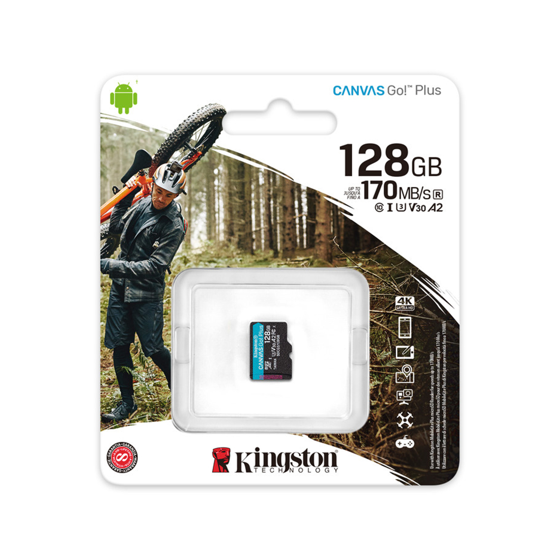 Карта памяти MicroSD 128GB Class 10 UHS-I Kingston (SDCS3/128GBSP)