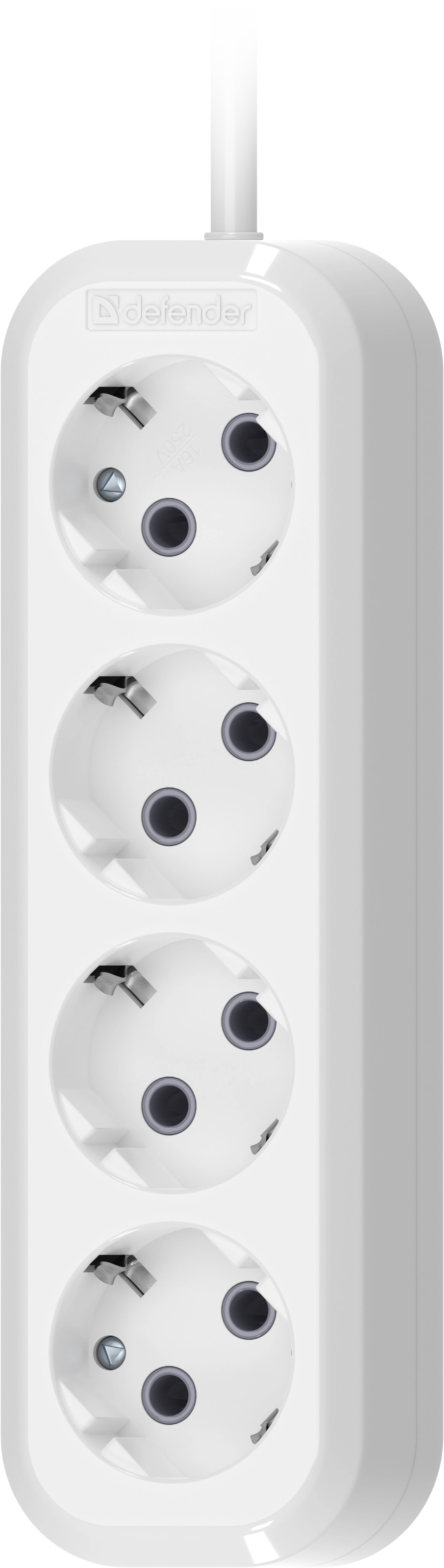 Удлинитель с заземлением Defender R340 16 А, 2 м, 4 розетки, белый (99375) Удлинитель с заземлением Defender R340 16 А, 2 м, 4 розетки, белый (99375)