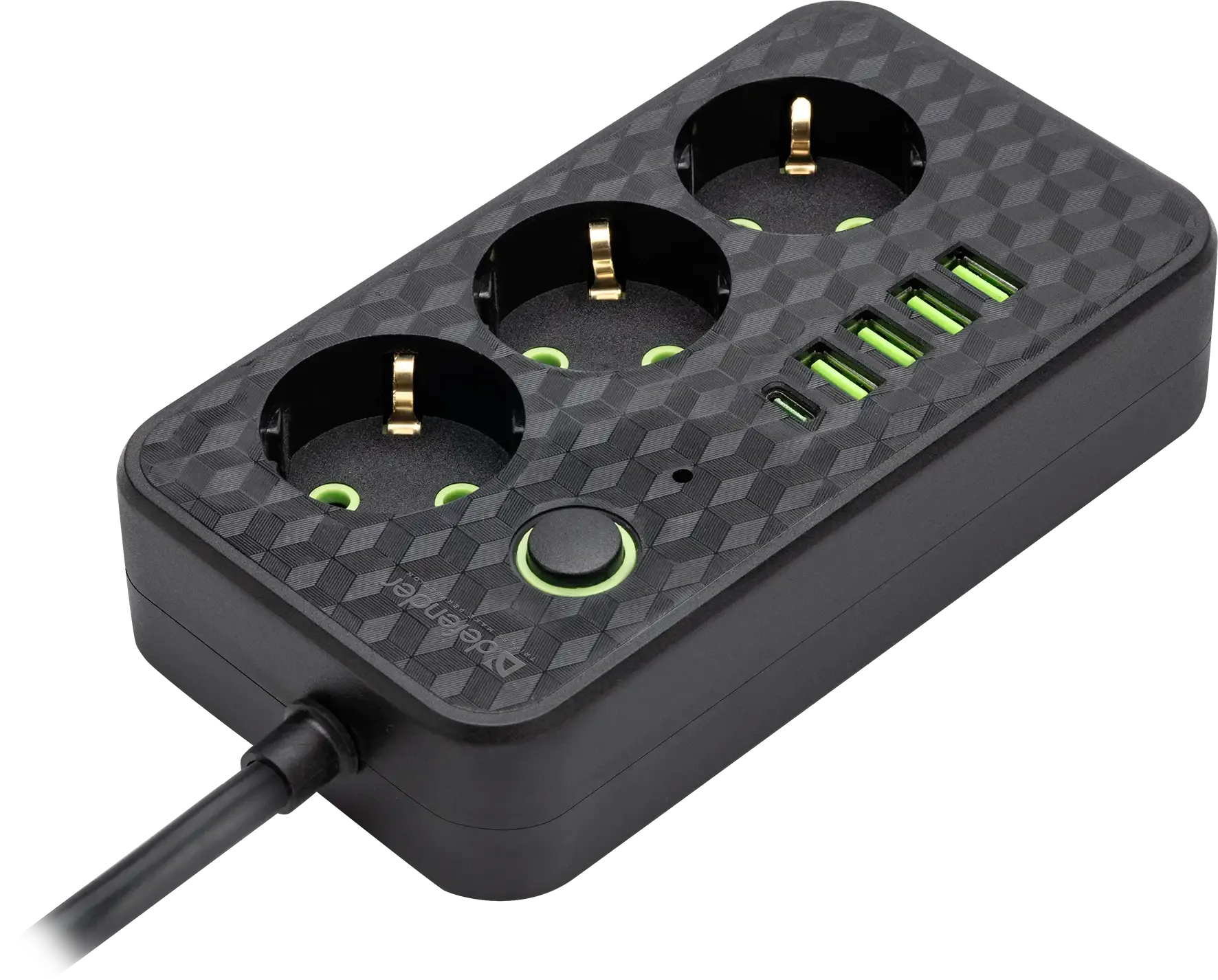 Удлинитель Defender без заземления R220 3 м, 3 розетки, 4xUSB, 1xType-C, черный (99293) Удлинитель Defender без заземления R220 3 м, 3 розетки, 4xUSB, 1xType-C, черный (99293)