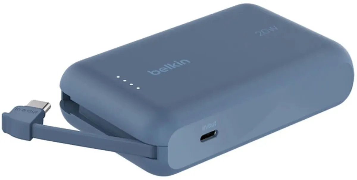 Портативный внешний аккумулятор Belkin 10k PD20w Integrated USB-C Cable, Blue (BPB021HQBL)